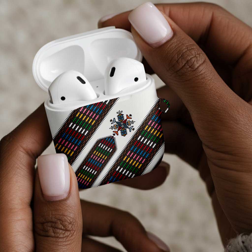 Habesha Kemis Inspired Tilet Pattern AirPods Case White