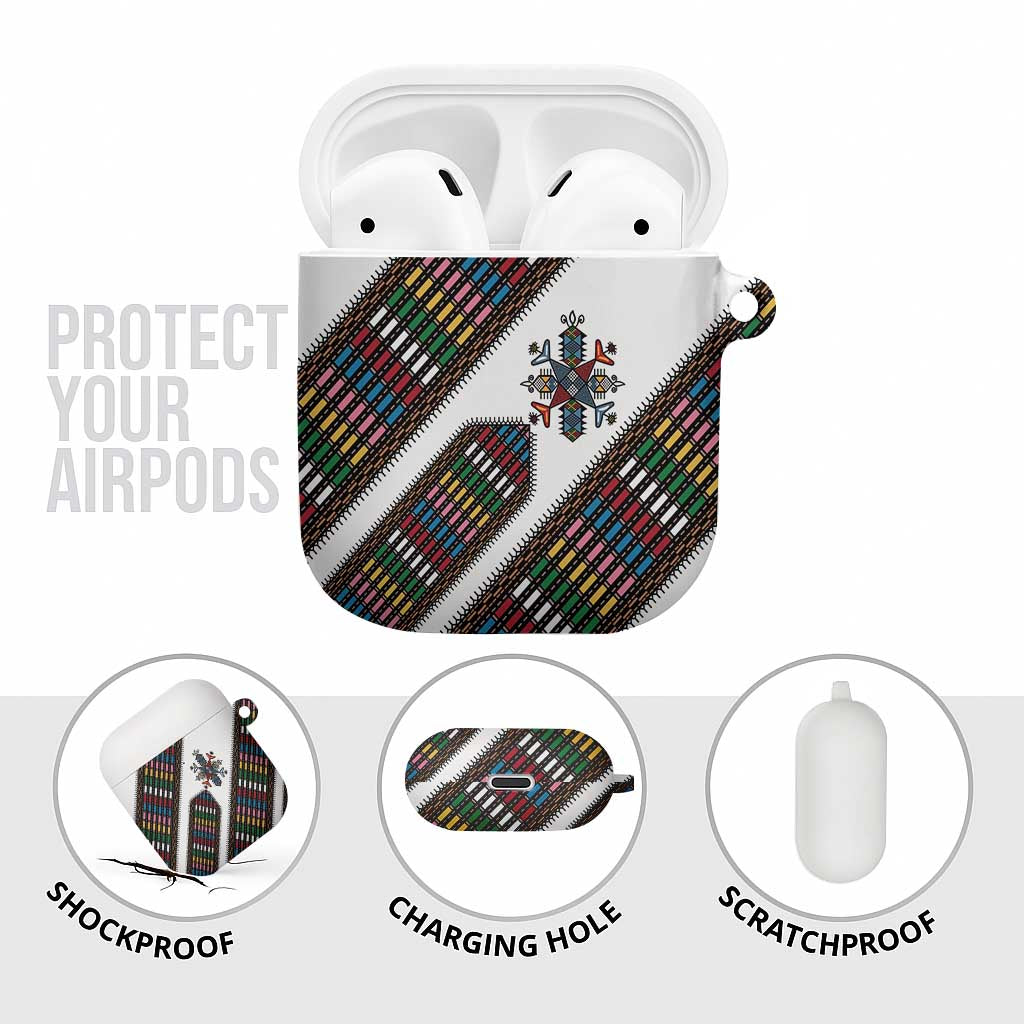 Habesha Kemis Inspired Tilet Pattern AirPods Case White