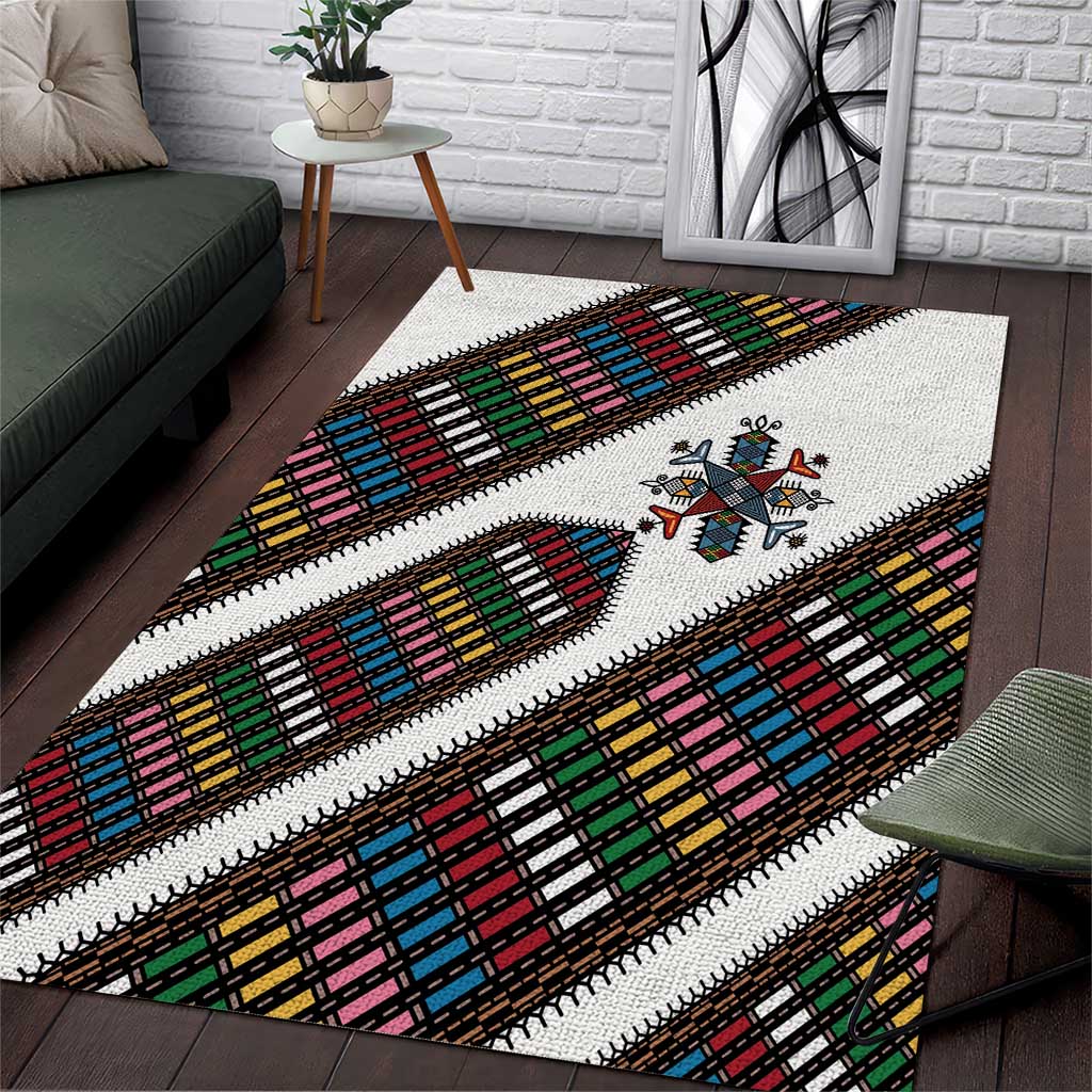 Habesha Kemis Inspired Tilet Pattern Area Rug White