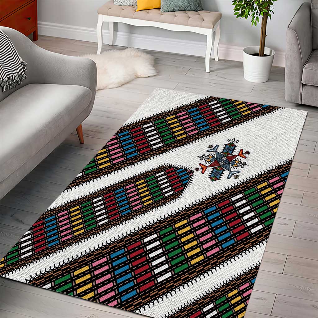 Habesha Kemis Inspired Tilet Pattern Area Rug White