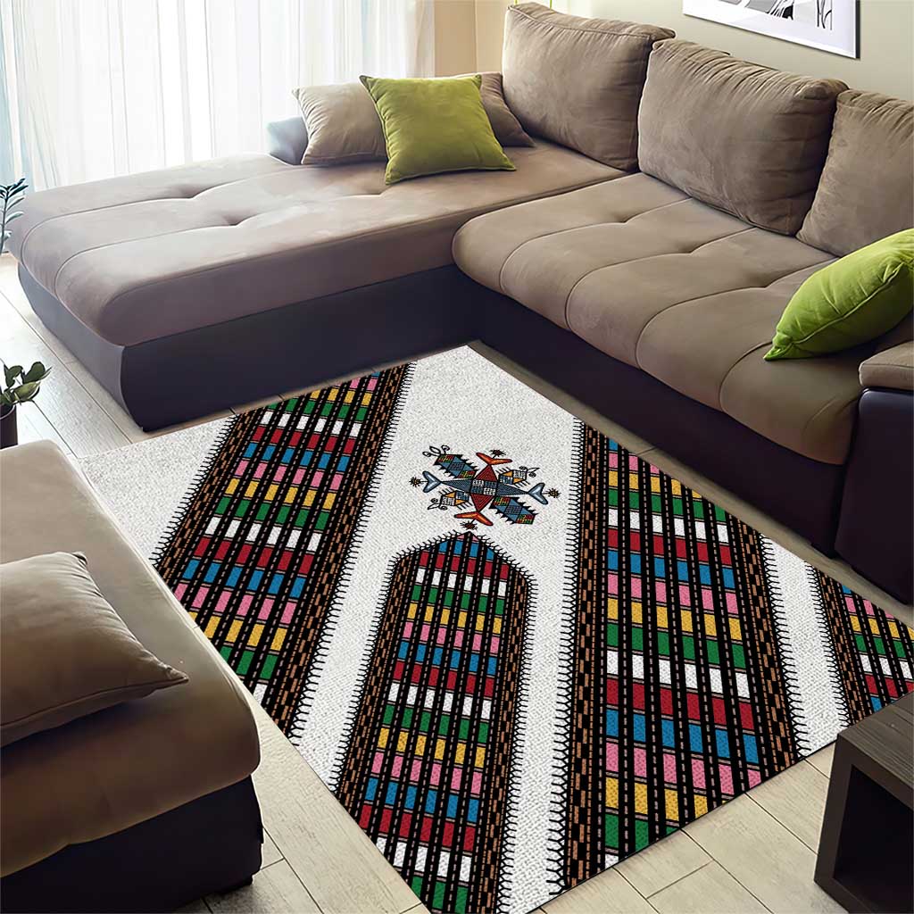 Habesha Kemis Inspired Tilet Pattern Area Rug White