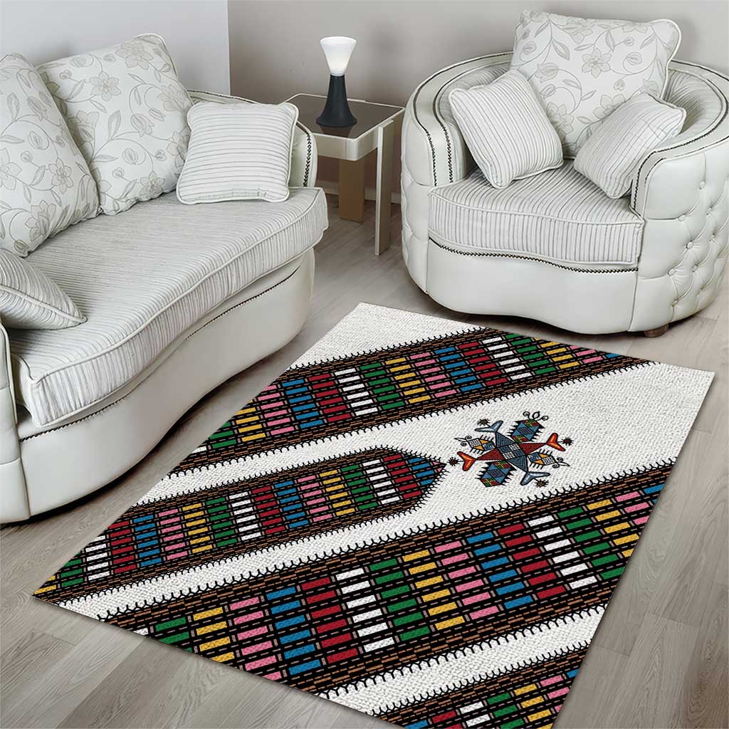 Habesha Kemis Inspired Tilet Pattern Area Rug White