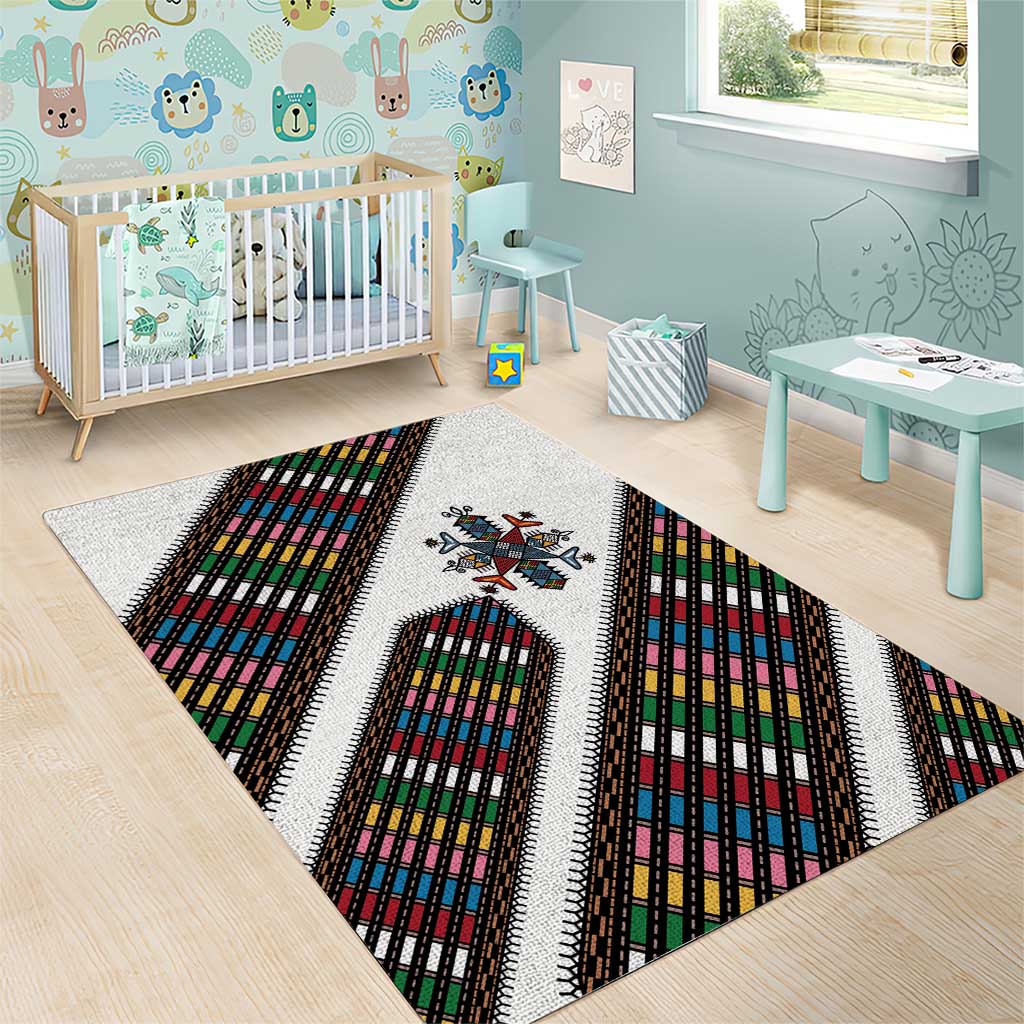 Habesha Kemis Inspired Tilet Pattern Area Rug White