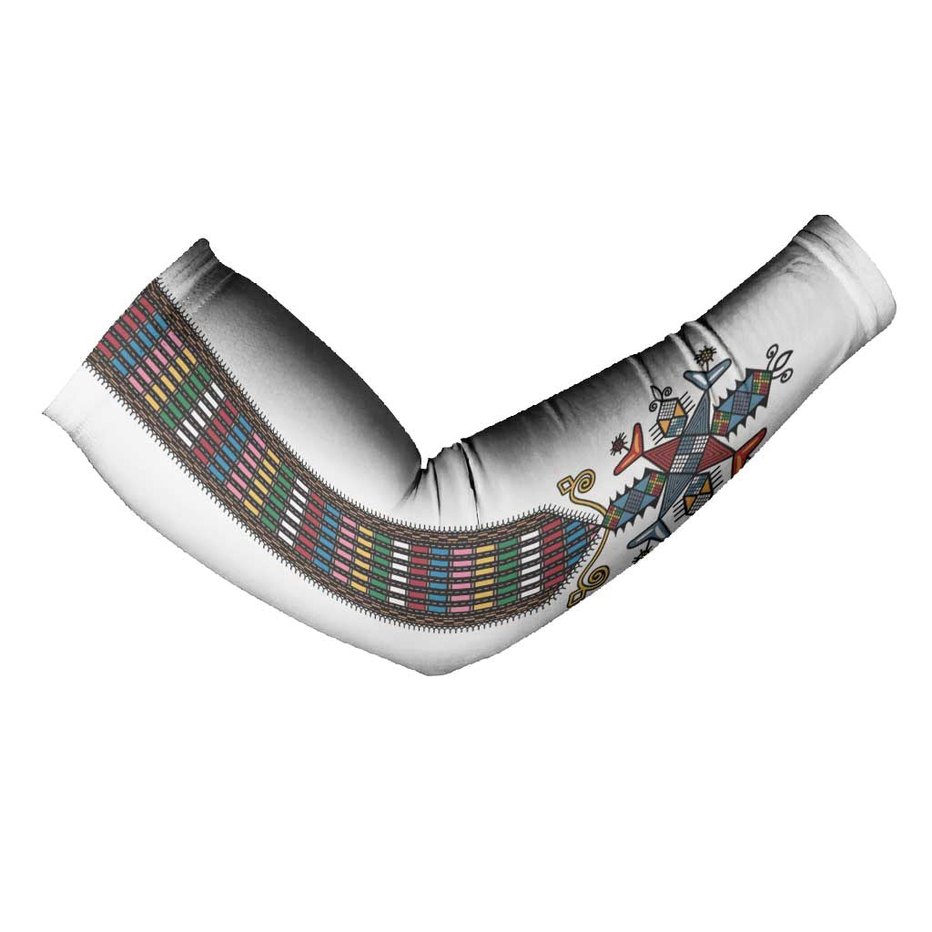 Habesha Kemis Inspired Tilet Pattern Arm Sleeves White