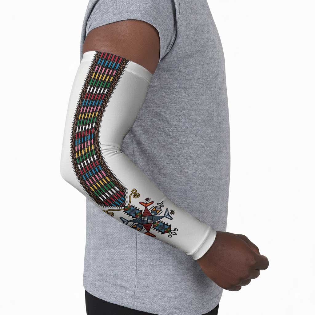 Habesha Kemis Inspired Tilet Pattern Arm Sleeves White