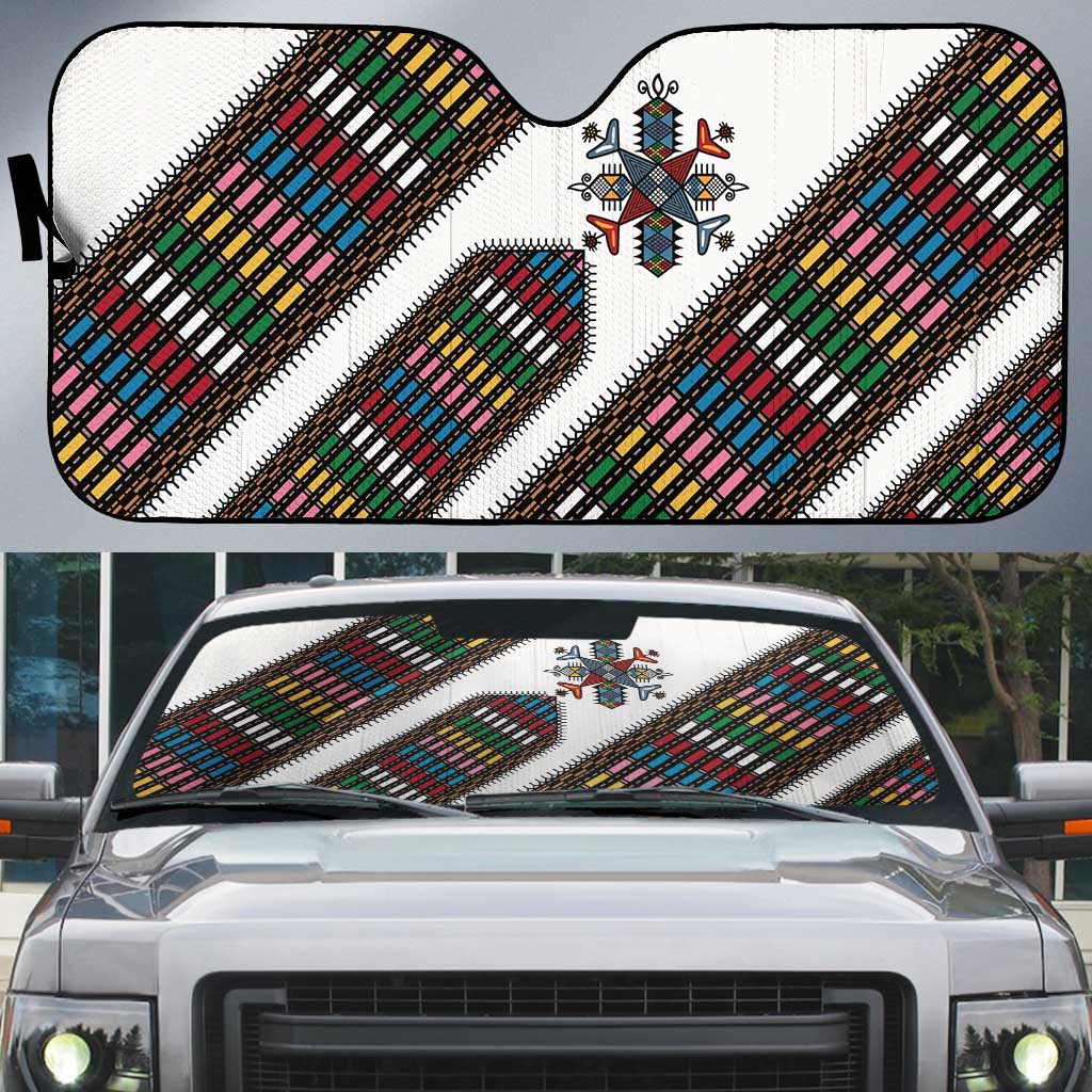 Habesha Kemis Inspired Tilet Pattern Auto Sun Shade White