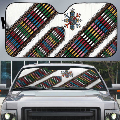 Habesha Kemis Inspired Tilet Pattern Auto Sun Shade White