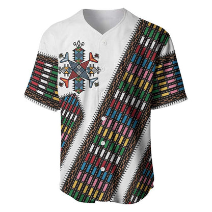 Habesha Kemis Inspired Tilet Pattern Baseball Jersey White
