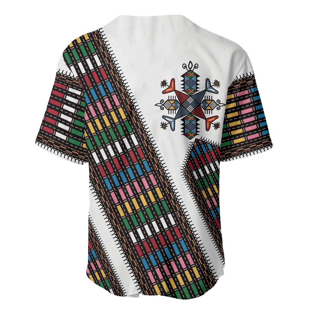 Habesha Kemis Inspired Tilet Pattern Baseball Jersey White