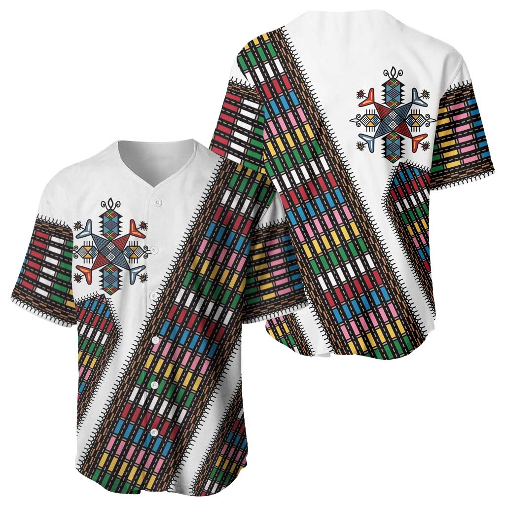 Habesha Kemis Inspired Tilet Pattern Baseball Jersey White