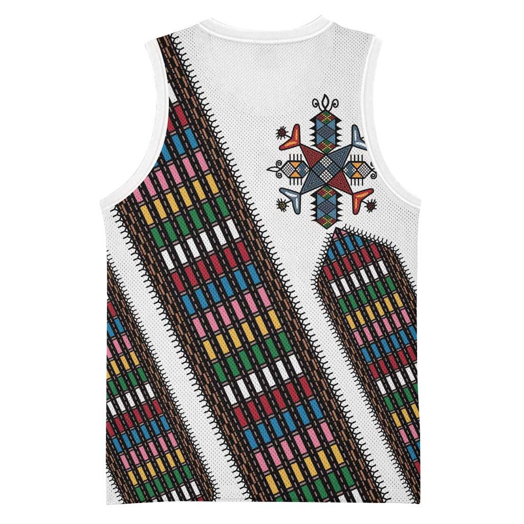 Habesha Kemis Inspired Tilet Pattern Basketball Jersey White