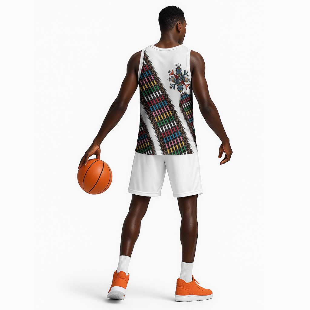 Habesha Kemis Inspired Tilet Pattern Basketball Jersey White