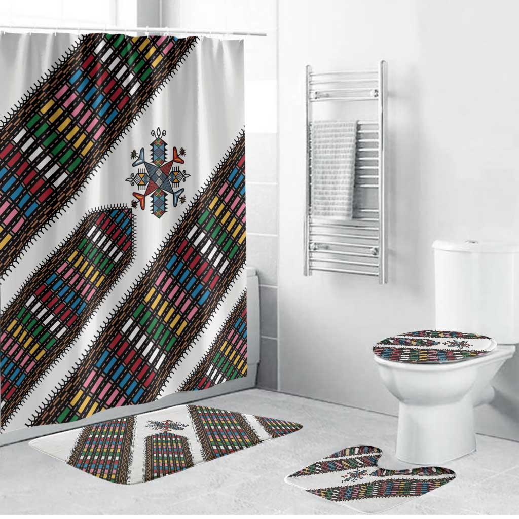 Habesha Kemis Inspired Tilet Pattern Bathroom Set White