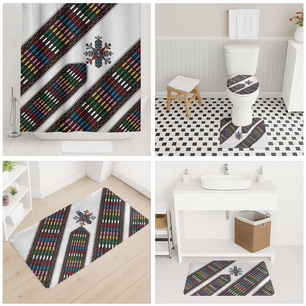 Habesha Kemis Inspired Tilet Pattern Bathroom Set White