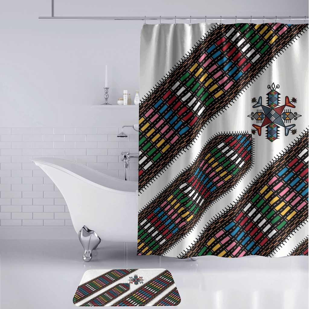 Habesha Kemis Inspired Tilet Pattern Bathroom Set White