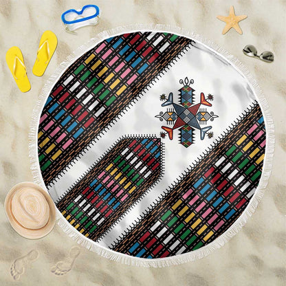 Habesha Kemis Inspired Tilet Pattern Beach Blanket White