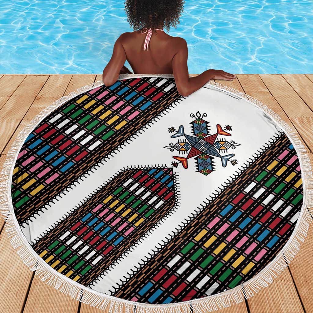 Habesha Kemis Inspired Tilet Pattern Beach Blanket White