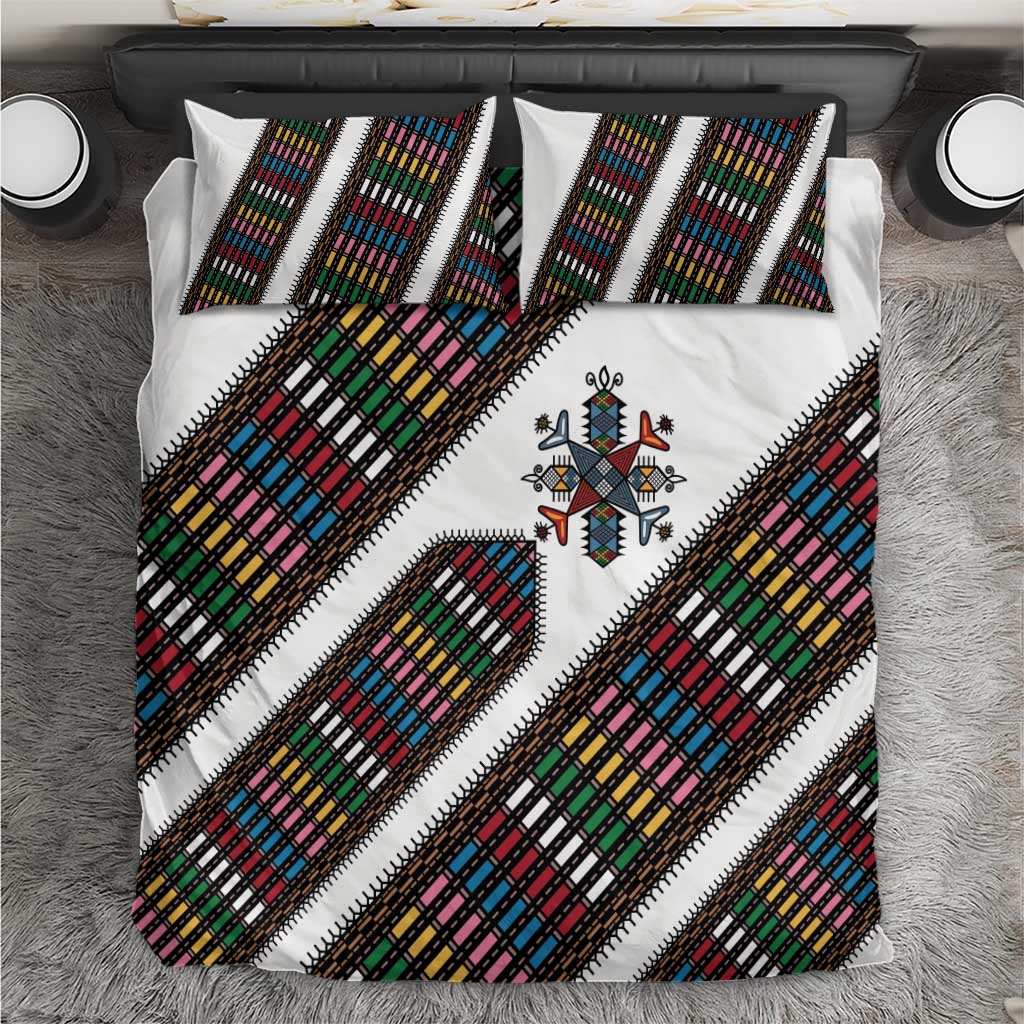 Habesha Kemis Inspired Tilet Pattern Bedding Set White