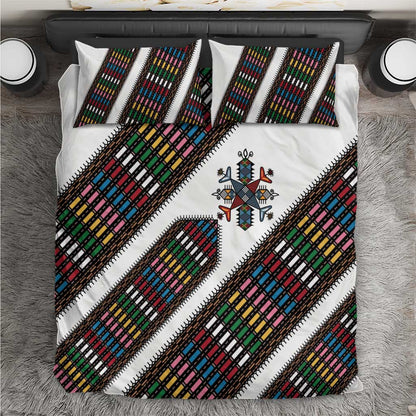 Habesha Kemis Inspired Tilet Pattern Bedding Set White