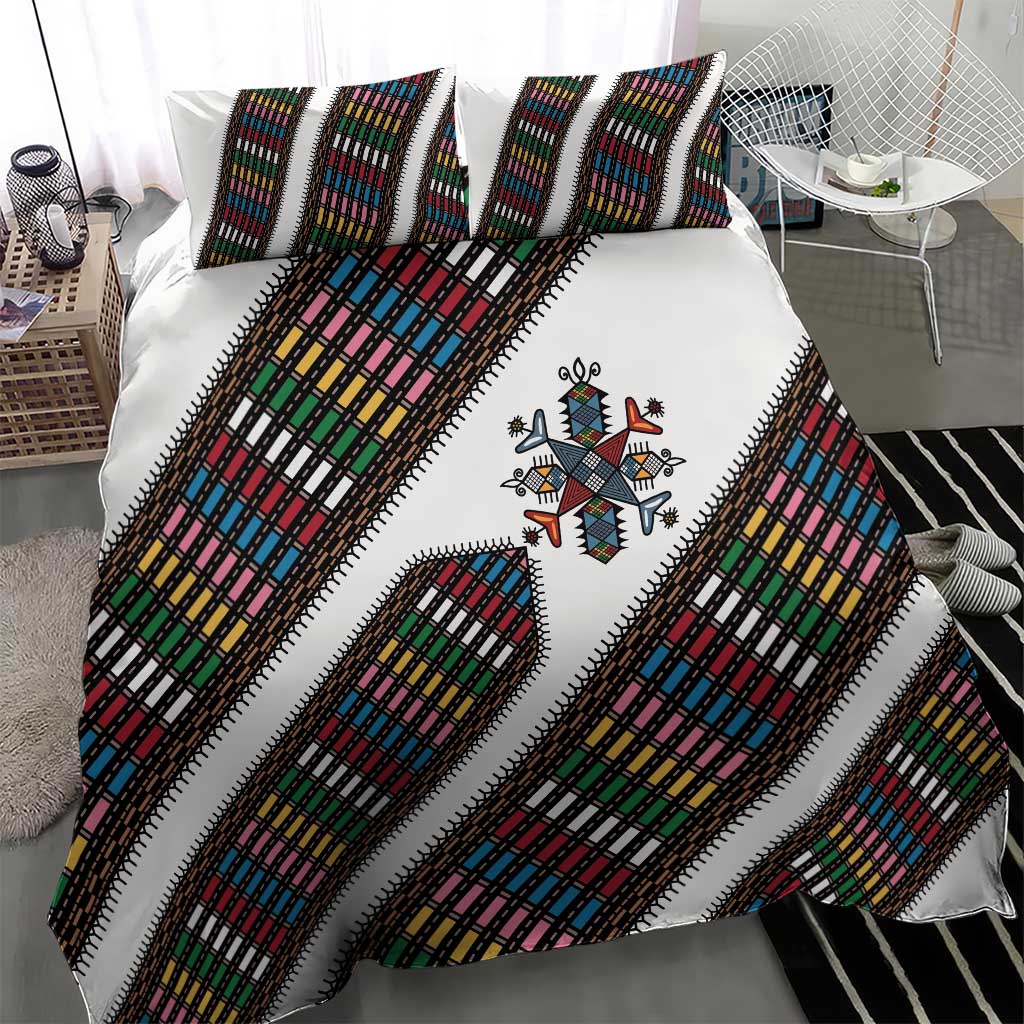 Habesha Kemis Inspired Tilet Pattern Bedding Set White