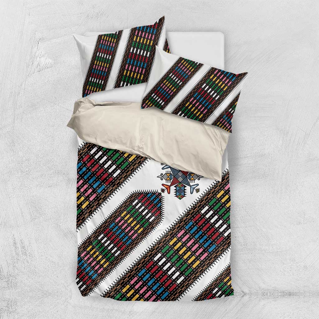 Habesha Kemis Inspired Tilet Pattern Bedding Set White
