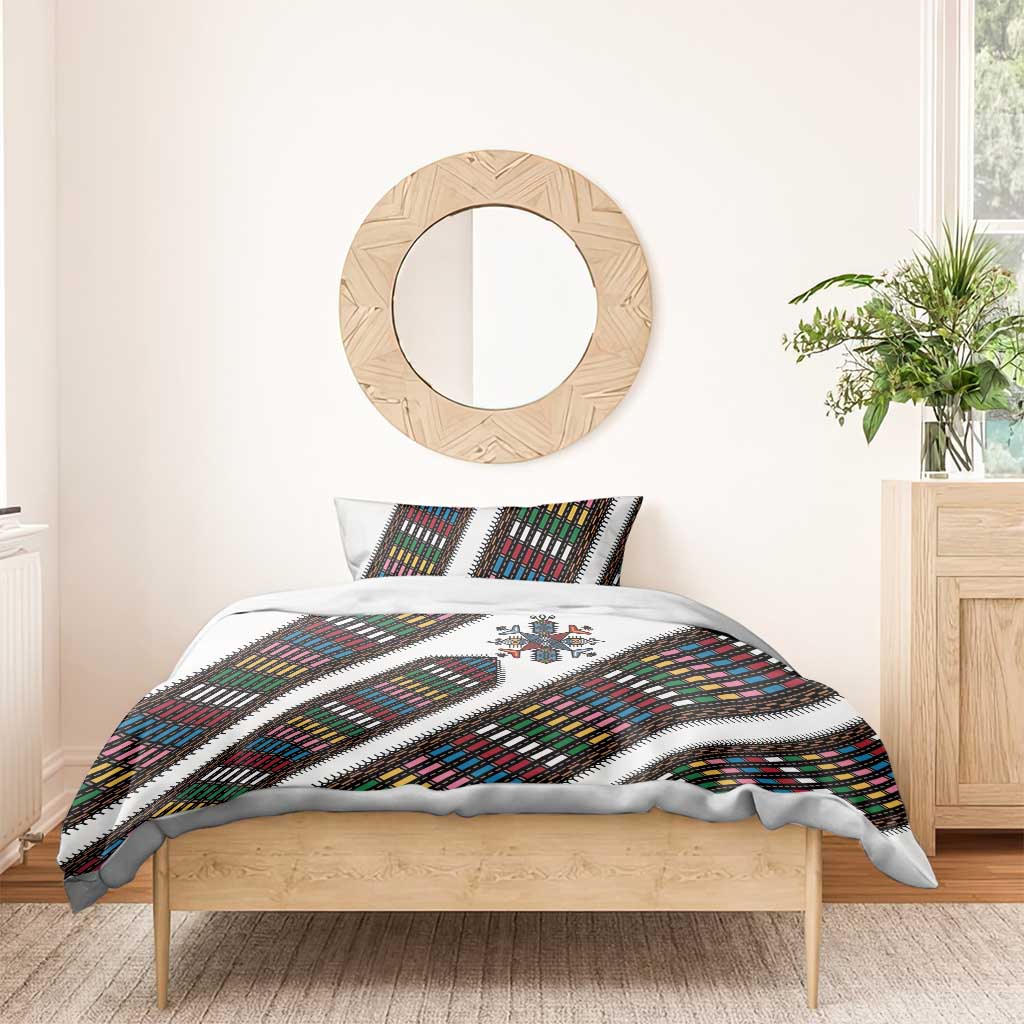 Habesha Kemis Inspired Tilet Pattern Bedding Set White