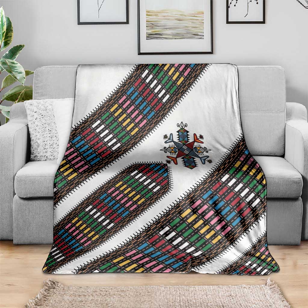 Habesha Kemis Inspired Tilet Pattern Blanket White
