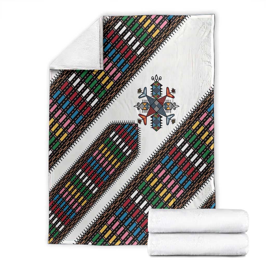 Habesha Kemis Inspired Tilet Pattern Blanket White