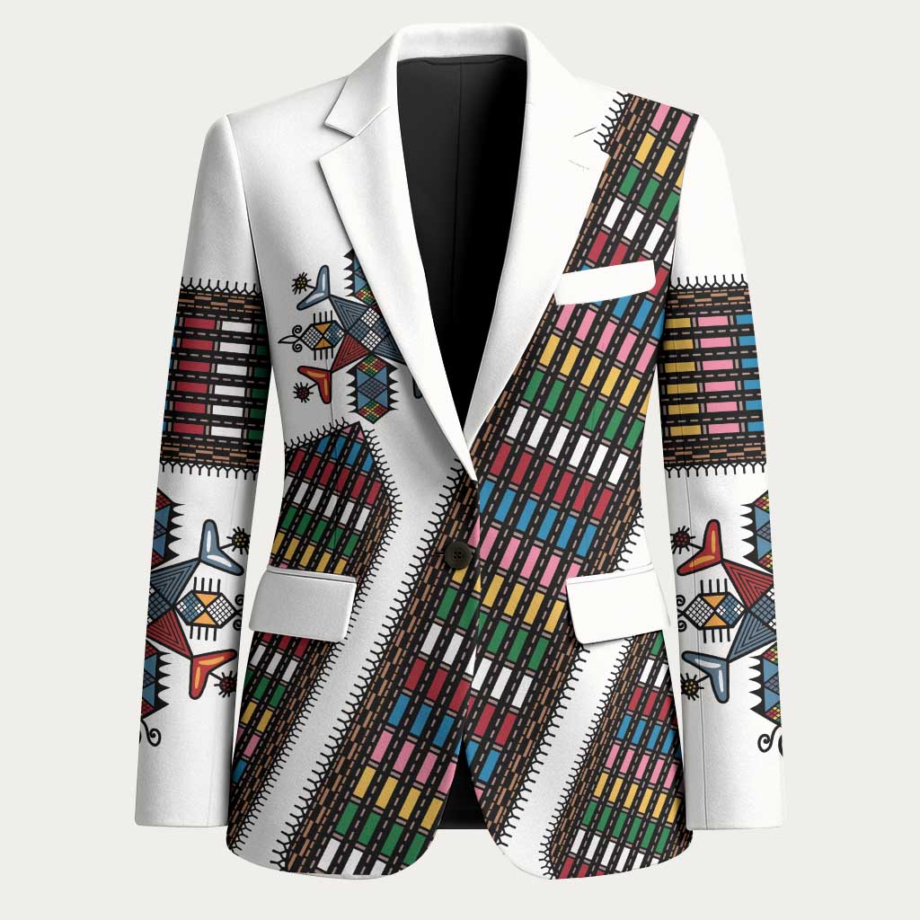 Habesha Kemis Inspired Tilet Pattern Blazer White