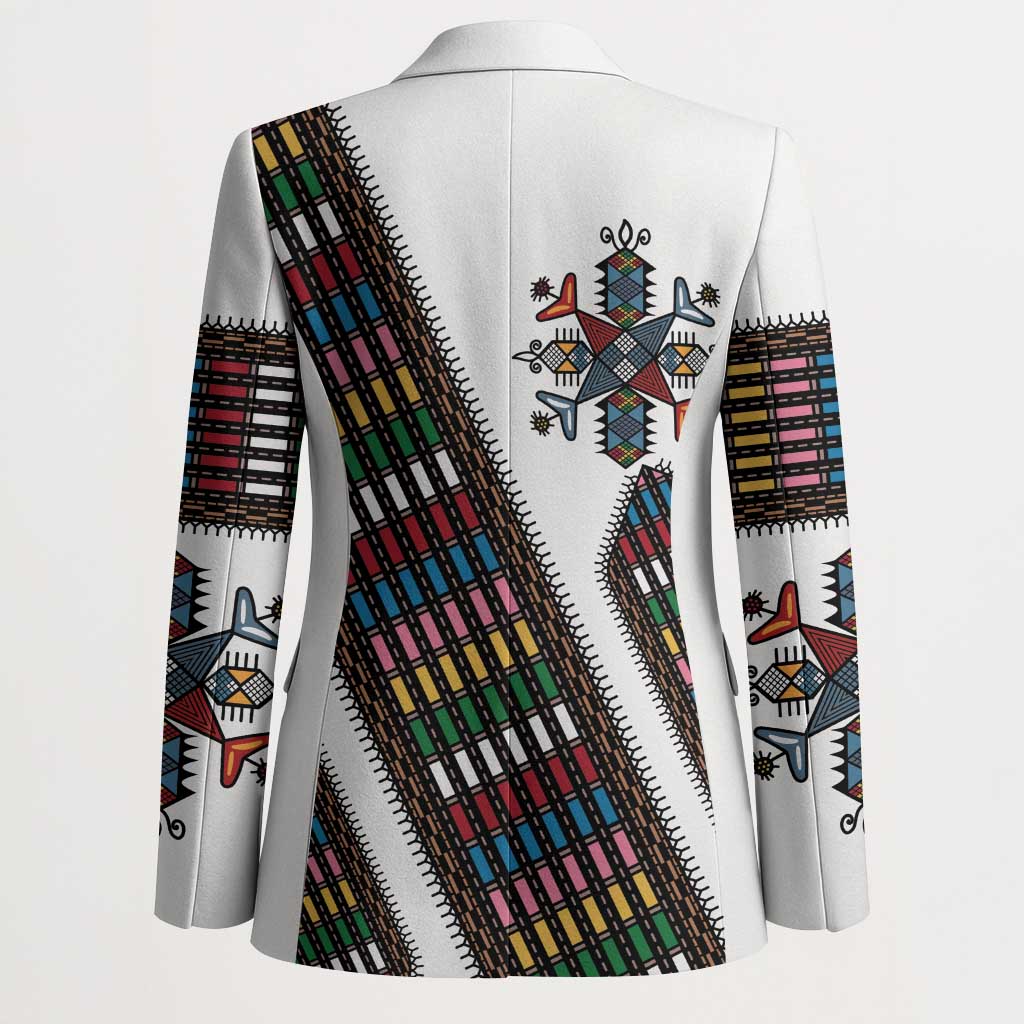 Habesha Kemis Inspired Tilet Pattern Blazer White
