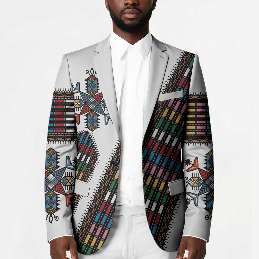 Habesha Kemis Inspired Tilet Pattern Blazer White