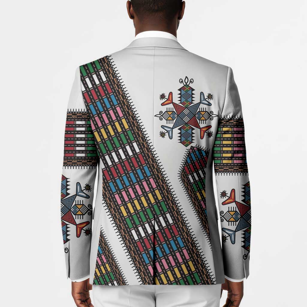 Habesha Kemis Inspired Tilet Pattern Blazer White
