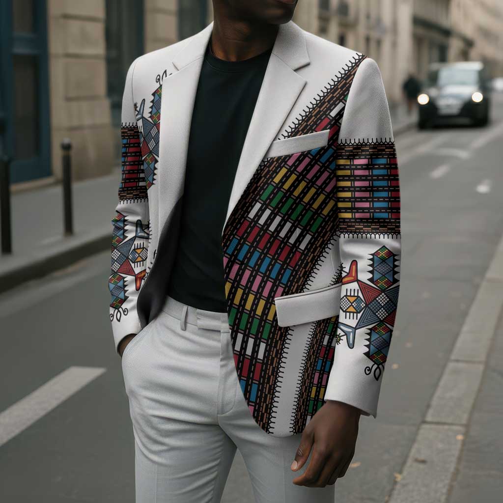 Habesha Kemis Inspired Tilet Pattern Blazer White