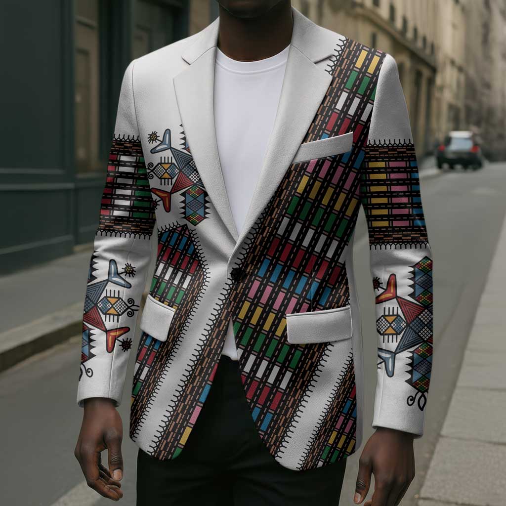 Habesha Kemis Inspired Tilet Pattern Blazer White