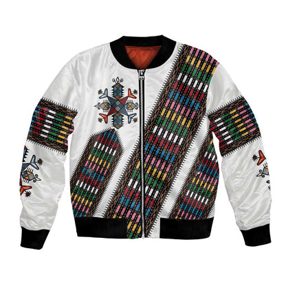 Habesha Kemis Inspired Tilet Pattern Bomber Jacket White