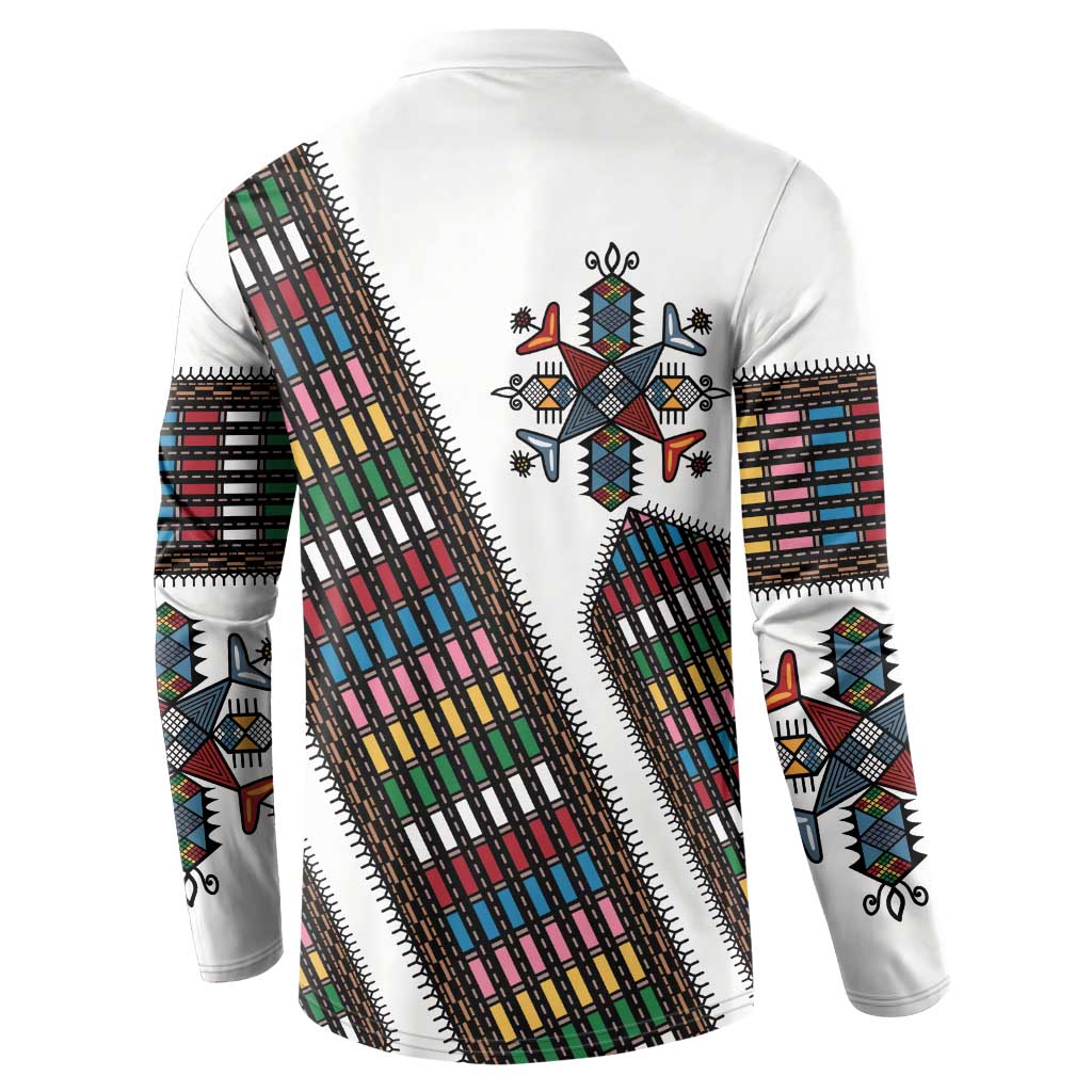 Habesha Kemis Inspired Tilet Pattern Button Sweatshirt White