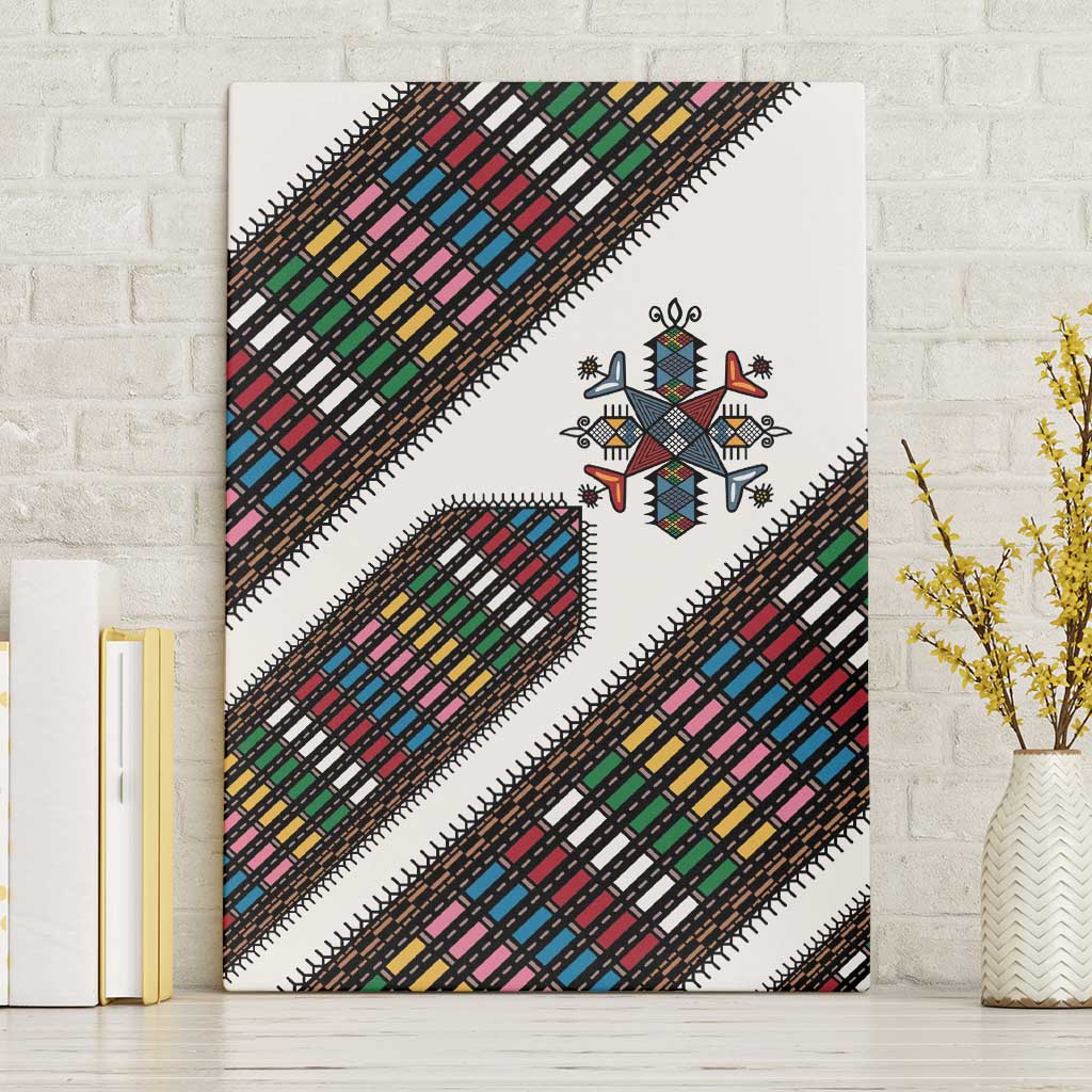 Habesha Kemis Inspired Tilet Pattern Canvas Wall Art White