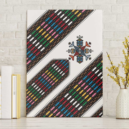 Habesha Kemis Inspired Tilet Pattern Canvas Wall Art White