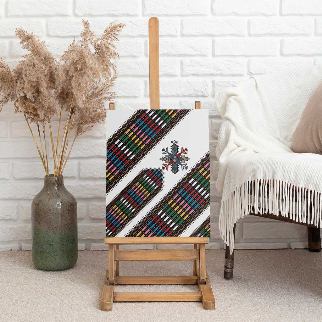 Habesha Kemis Inspired Tilet Pattern Canvas Wall Art White