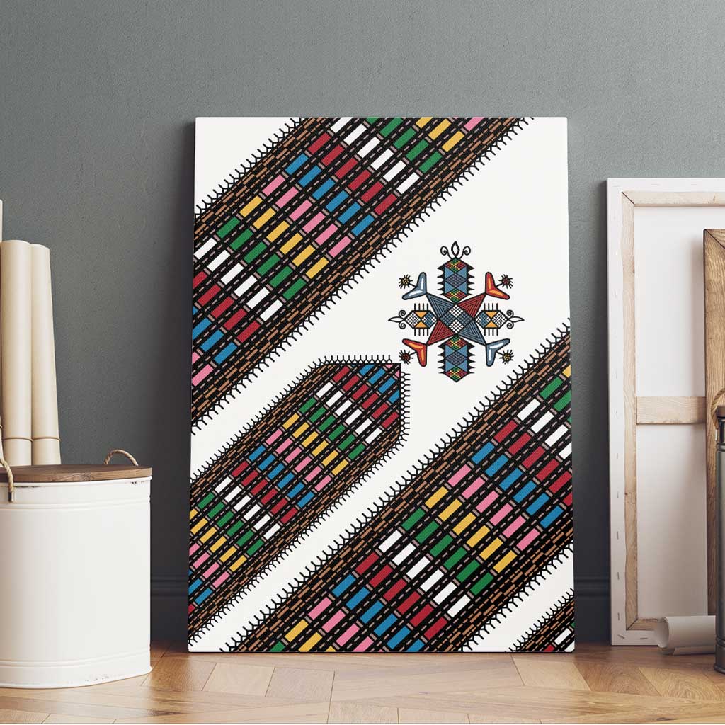 Habesha Kemis Inspired Tilet Pattern Canvas Wall Art White