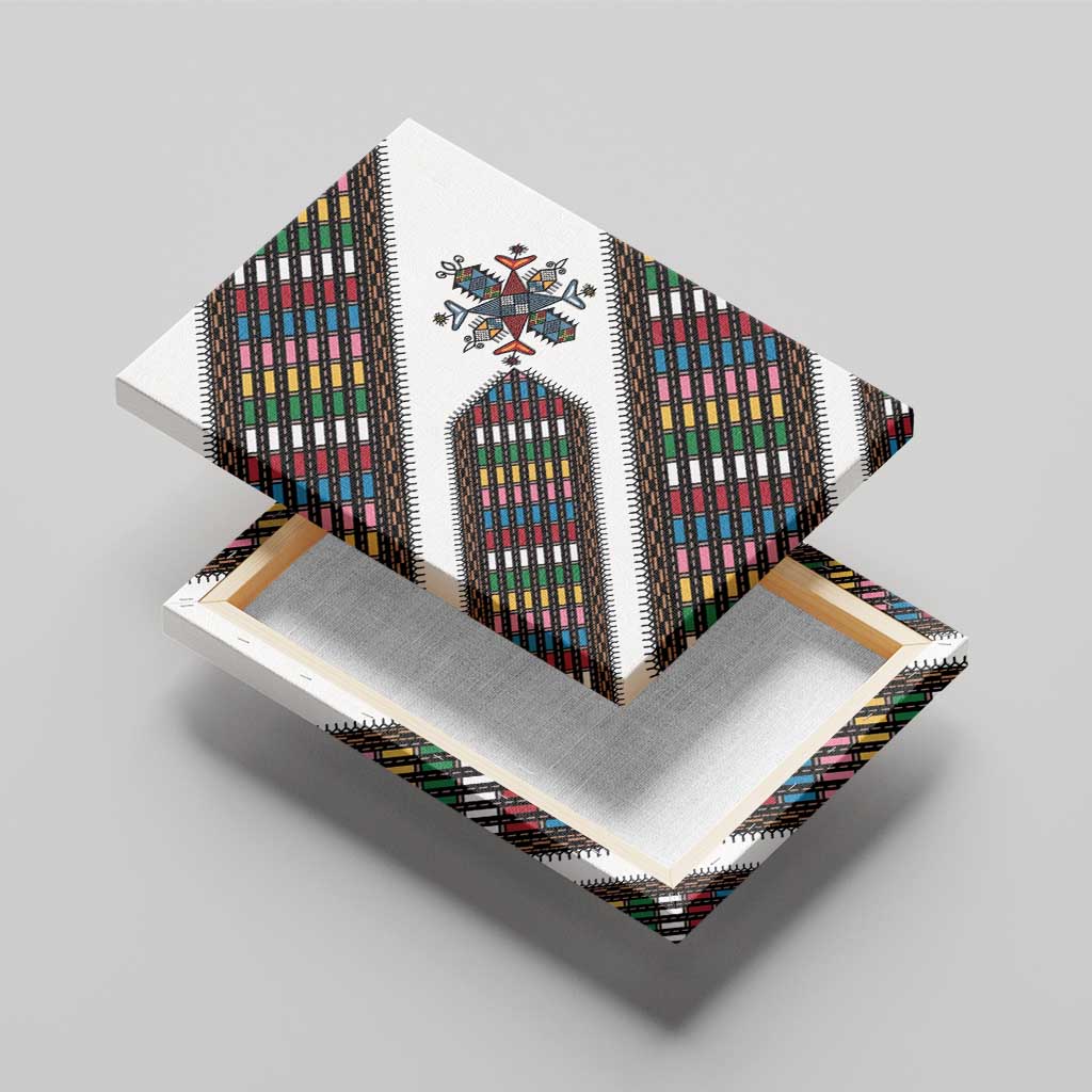 Habesha Kemis Inspired Tilet Pattern Canvas Wall Art White