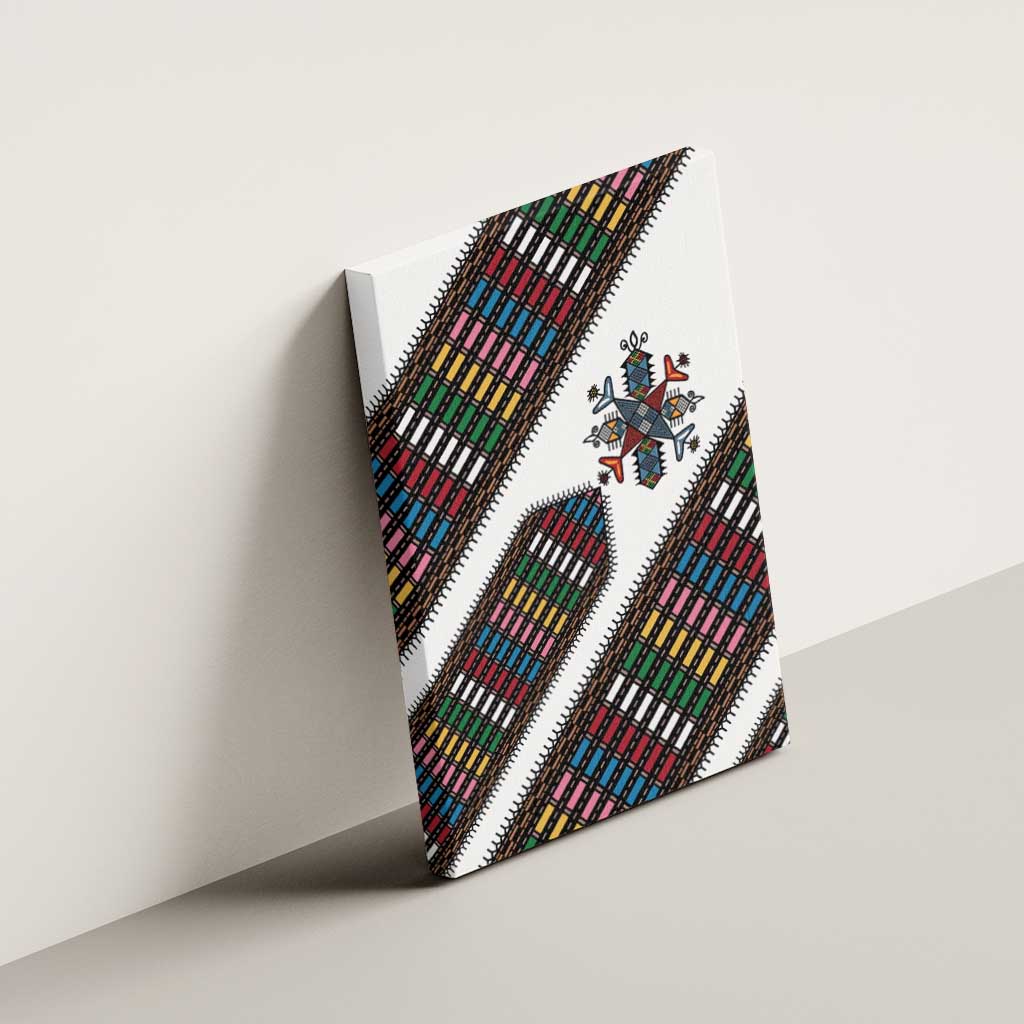 Habesha Kemis Inspired Tilet Pattern Canvas Wall Art White