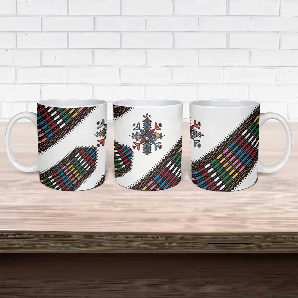 Habesha Kemis Inspired Tilet Pattern Ceramic Mug White
