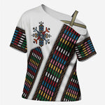 Habesha Kemis Inspired Tilet Pattern Cross Shoulder Shirt White