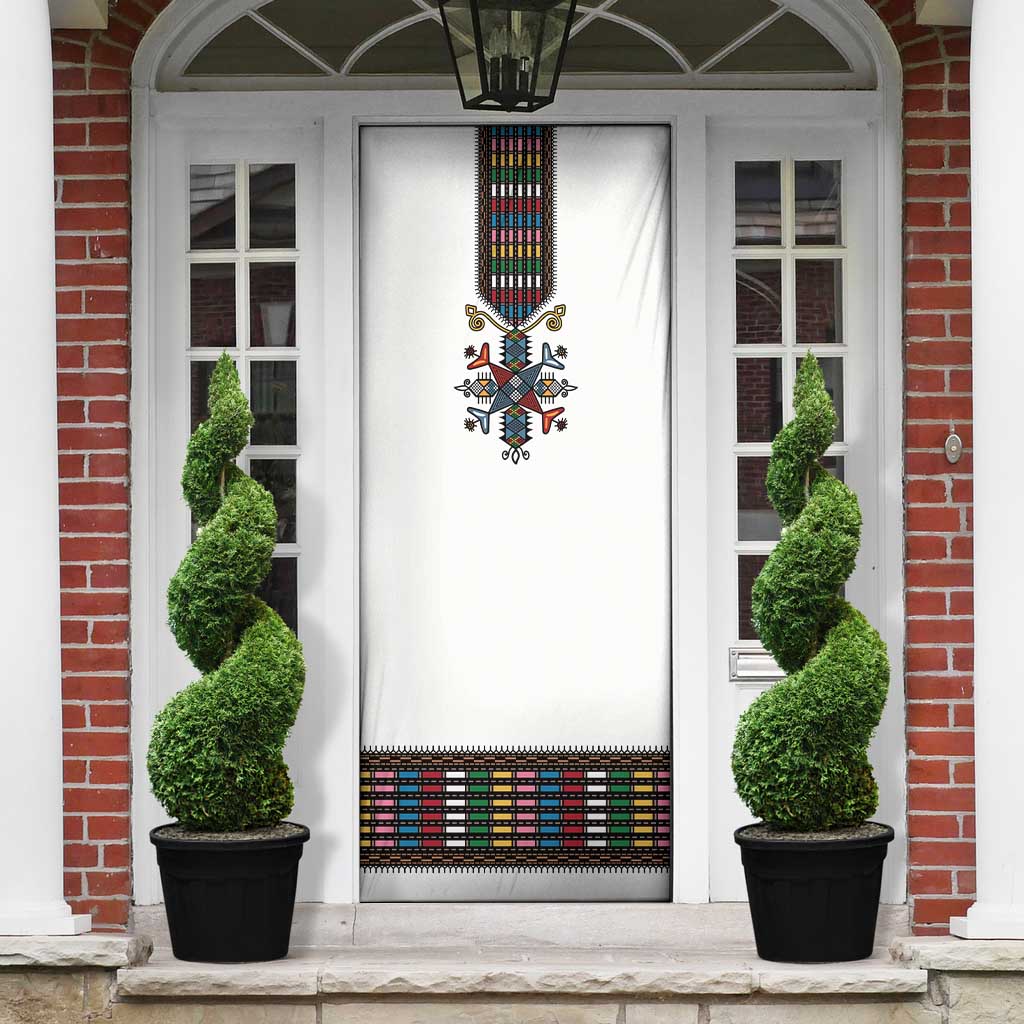 Habesha Kemis Inspired Tilet Pattern Door Cover White