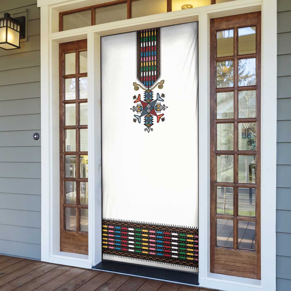 Habesha Kemis Inspired Tilet Pattern Door Cover White