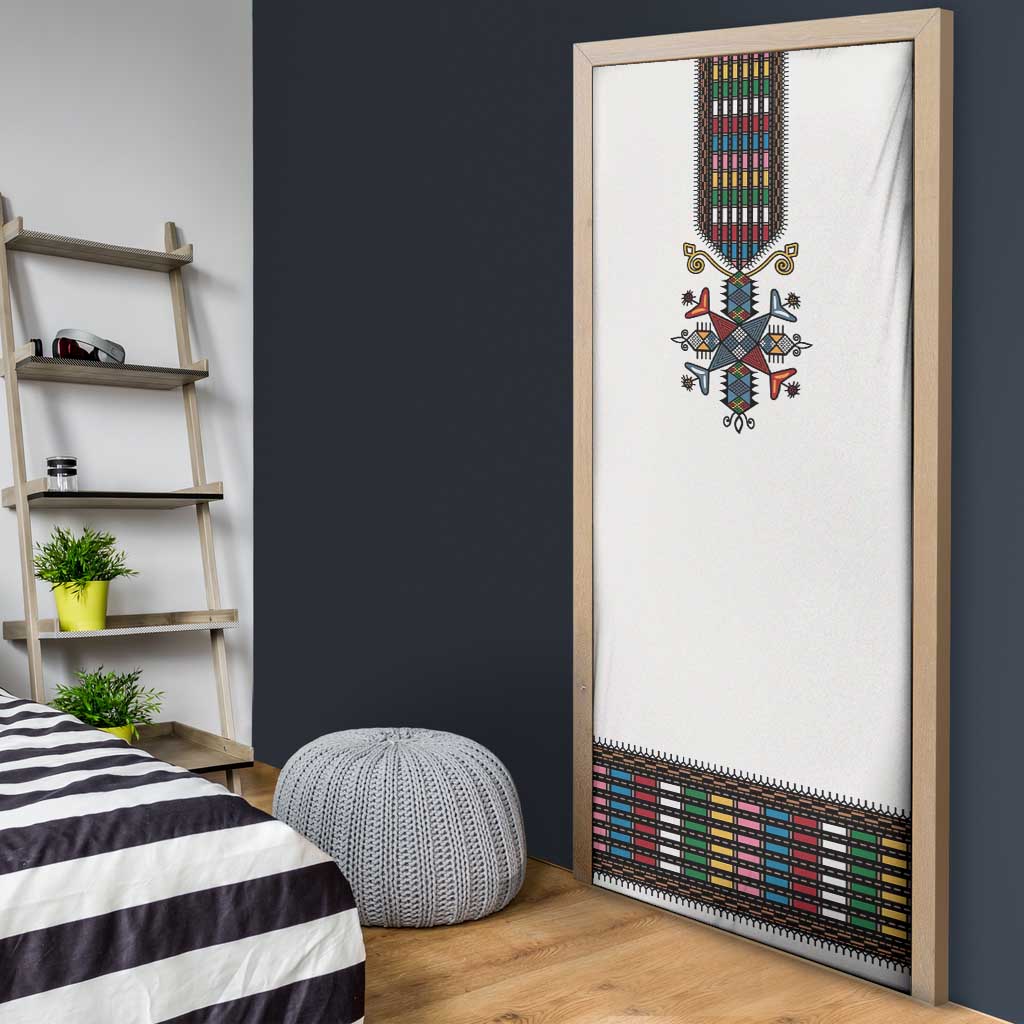 Habesha Kemis Inspired Tilet Pattern Door Cover White
