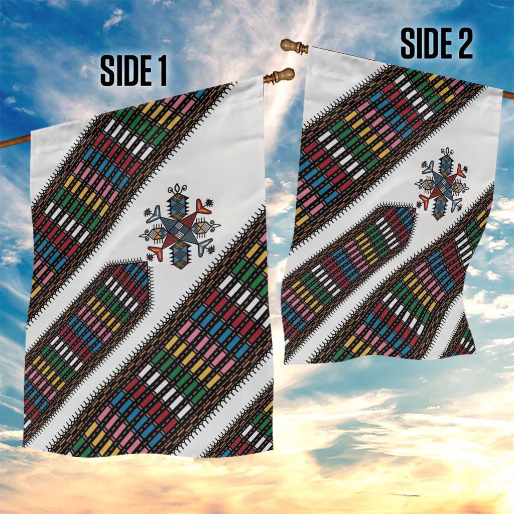 Habesha Kemis Inspired Tilet Pattern Garden Flag White