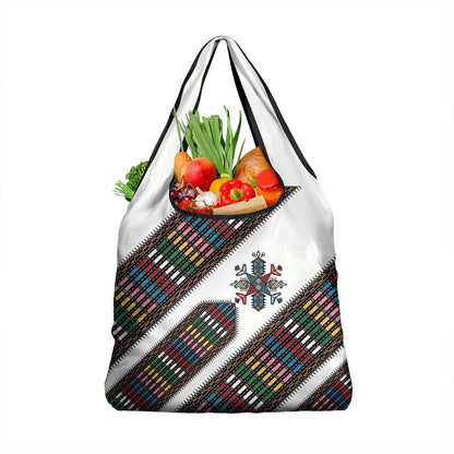 Habesha Kemis Inspired Tilet Pattern Grocery Bag White