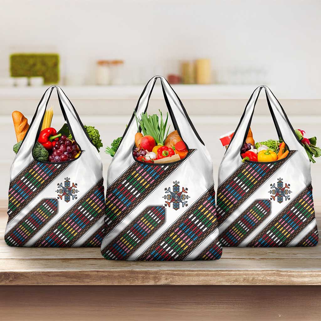 Habesha Kemis Inspired Tilet Pattern Grocery Bag White